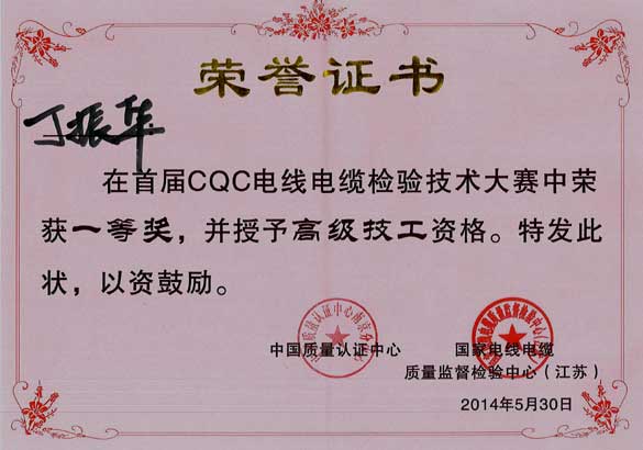 兴发娱乐电缆员工在首届CQC电线电缆磨练手艺大赛中获佳绩